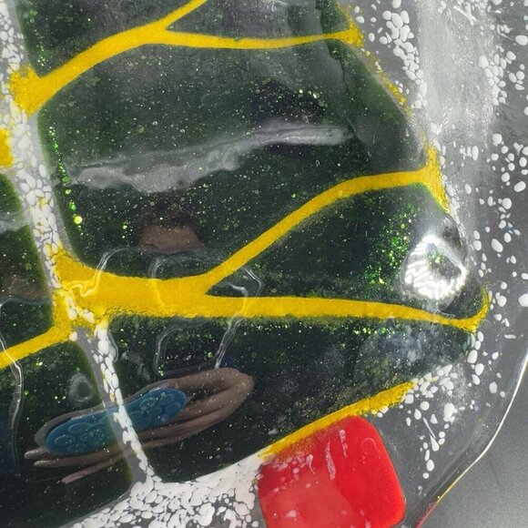 Hand Made Fused Art Glass Dish Plate Platter Christmas Tree Iridescent Glass VTG - Picture 16 of 16